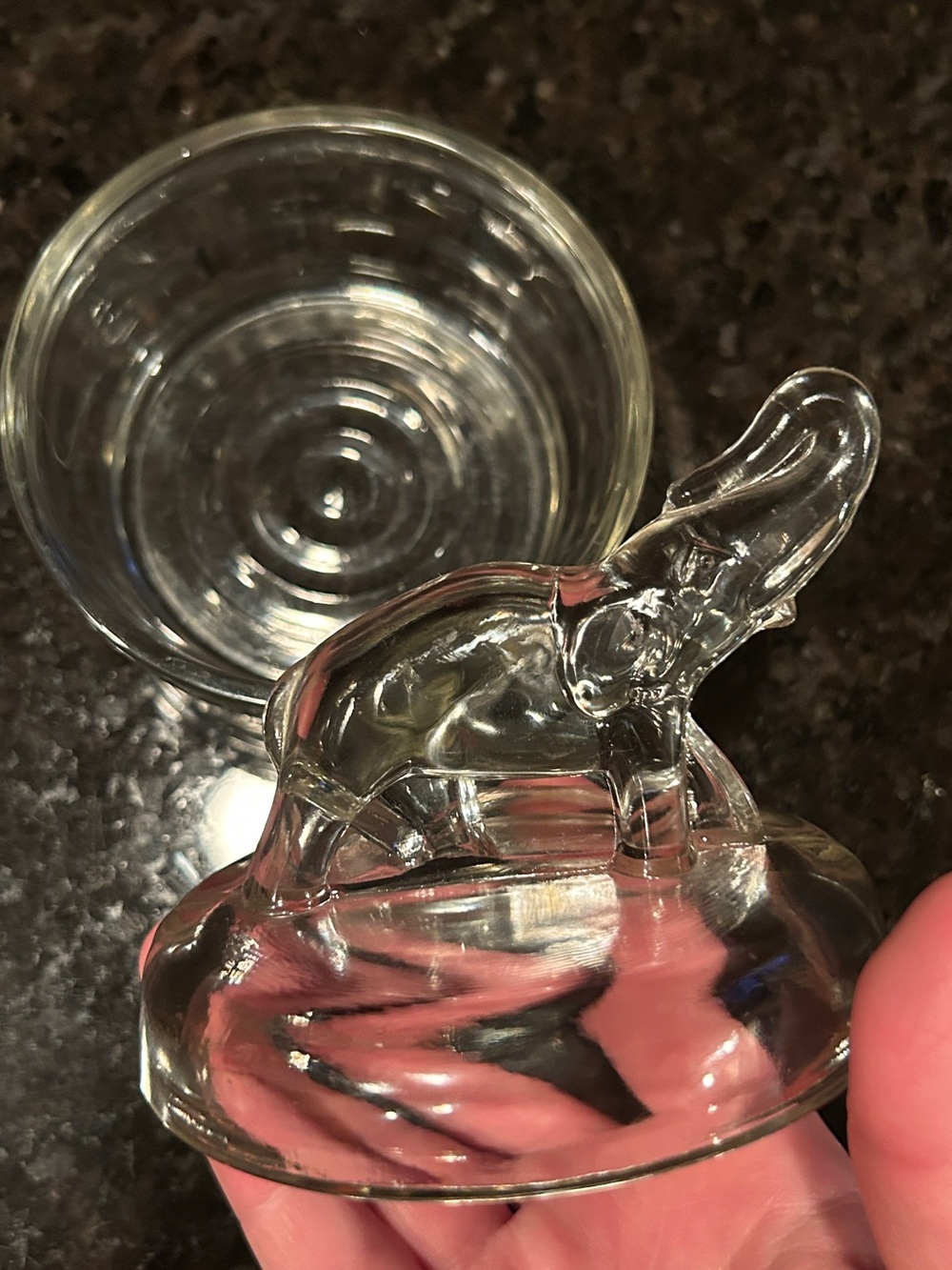 Vintage Jeannette Glass clear glass elephant topper trinket | powder jar